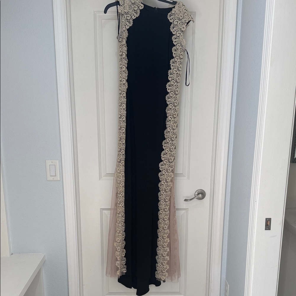 Xscape Black and Beige Lace Dress